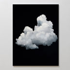 Cloud In Darkness Abstract Canvas Art features a fluffy white cloud centered on a black background, displayed on a square canvas. Ideal as minimalist wall art for contemporary interiors.