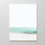 Coastal Breeze Abstract Canvas Art features a white background with soft teal, turquoise, and light beige bands—ideal minimalist wall decor to bring serene beach vibes to your living room.