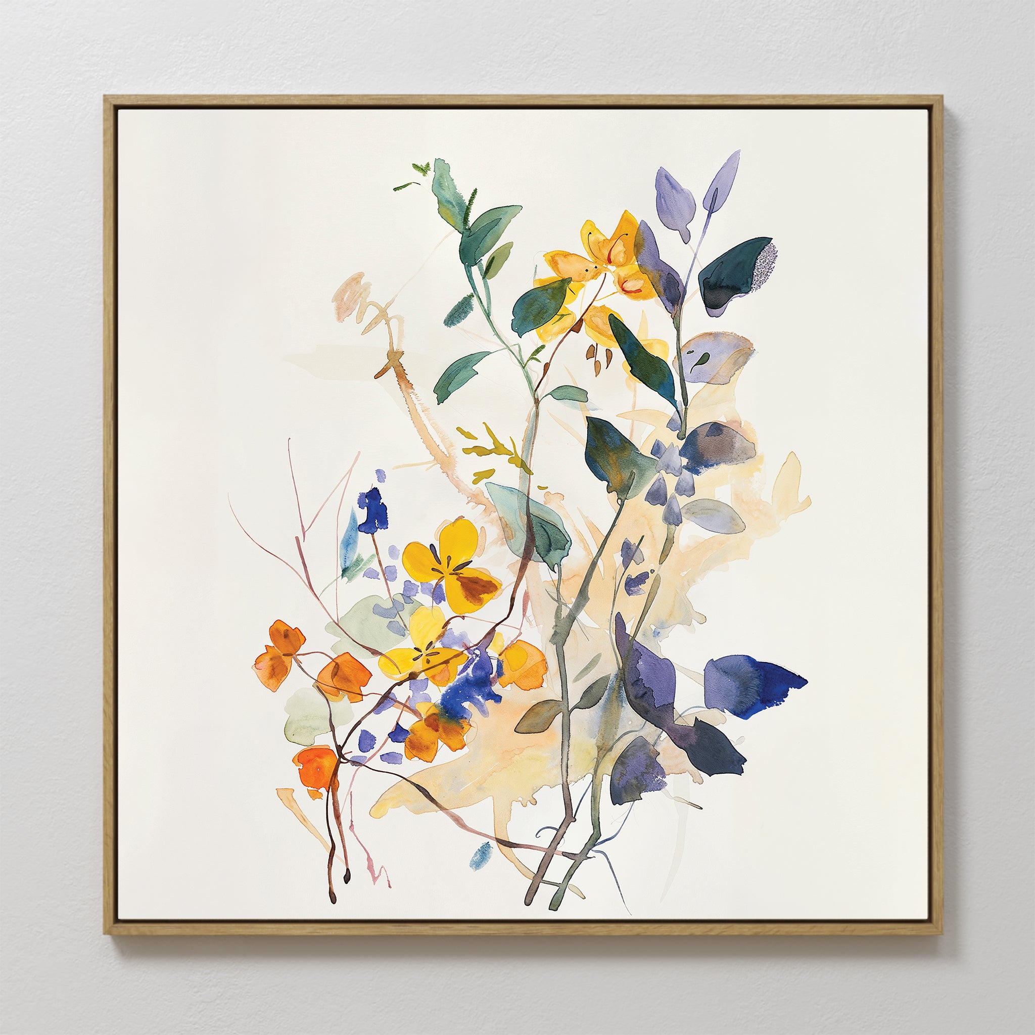 Colorful Branches Canvas Art features delicate, abstract wildflowers in vibrant hues on a white background—modern wall art perfect for elevating your living room decor.