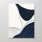 Curved Lines Abstract Canvas Art features curved navy blue and white shapes with thin black lines, creating minimalist wall art on a rectangular canvas—ideal for stylish living room decor.