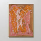 Dancing Silhouettes Abstract Canvas Art features four intertwined figures outlined in white, with pink, orange, and brown tones creating a warm vibe—ideal as modern wall art for stylish living room décor.