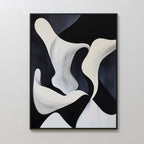 Deep Blue Calm Abstract Canvas Art features fluid, curved shapes in black and white, creating movement and contrast on a neutral background. This framed minimalist wall art is ideal for enhancing your living room decor.