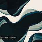 Deep Sea Hues Abstract Canvas Art showcases flowing, semi-transparent dark blue and black waves on a light background, evoking ocean depth. Perfect minimalist wall art for your living room. Features “Zoomed-In Detail” text in the bottom left corner.