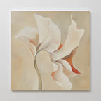 Delicate Bloom Abstract Canvas Art features a single abstract flower with soft cream and beige petals, accented with orange on a light neutral background—an ideal touch of modern elegance for your living room decor.