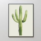 Desert Cactus Canvas Art features a minimalist watercolor cactus with three arms on a light background, displayed in a simple black frame—ideal botanical wall art for any minimalist decor.
