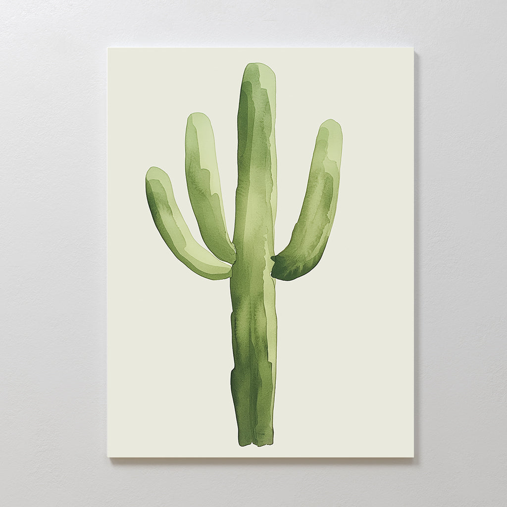 Desert Cactus Canvas Art features three green watercolor arms on a white background—ideal minimalist wall decor for botanical art lovers.