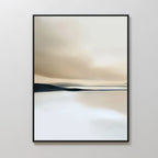 Desert Quietude Canvas Art – Vertical features soft, blurred shades of beige, white, and gray, evoking a calm landscape with a dreamy sky—ideal living room decor when framed and displayed on a light-colored wall.