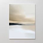 The Desert Quietude Canvas Art – Vertical features soft, blurred tones of beige, white, and gray in a minimalist abstract desert landscape, ideal for adding serenity to living room decor on a light-colored wall.