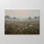 Distant Fields Canvas Art features a misty meadow with wildflowers and hazy trees, bringing a calming, nature-inspired touch—perfect as large print canvas decor for any serene space.