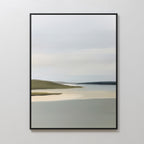 Enhance your space with the Distant Shores Canvas Art, a minimalist wall piece featuring serene water and gentle hills in soft neutrals. Ideal for sage green or nature-themed decor, this framed artwork adds tranquility to any white wall.