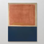 The Dusk Stripe Abstract Canvas Art showcases a minimalist design with a large, soft red-orange rectangle above a dark blue block, separated by an uneven line on a beige background—an eye-catching piece of abstract wall art.