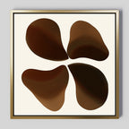 Earthy Blooms Canvas Art: a framed abstract piece with four rounded brown shapes in a clover pattern on a cream background—ideal large, minimalist wall art for lovers of earthy tones and understated elegance.
