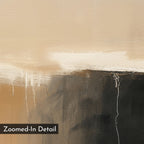 Earthy Cliffs Abstract Canvas Art showcases beige and cream hues blending into dark brown and black, with visible paint drips and textured brushstrokes for depth. "Zoomed-In Detail" appears in the lower left corner—ideal for living room decor.
