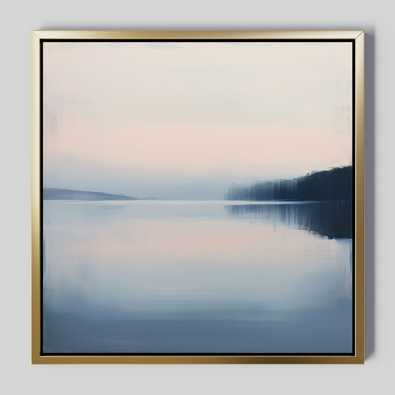 Echo Lake Canvas Art showcases a serene lake at dusk with soft pastels and gentle reflections—this minimalist wall decor creates a peaceful landscape, perfect as calming bedroom decor or unique Echo Lake wall art.
