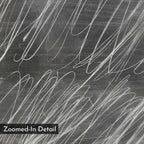 A close-up of the Echoes in Chalk Abstract Canvas Art shows random, overlapping white chalk scribbles on a chalkboard. A black label in the corner reads "Zoomed-In Detail"—a striking, minimalist modern wall art piece.