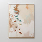 The Faded Flora Canvas Art features delicate teal, brown, and white flowers on thin stems against a soft beige and peach watercolor background, adding a light and airy vintage-inspired touch to your decor.