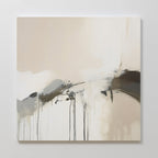The Faded Memory Canvas Art features neutral beige, white, and gray tones with black streaks on a white background, creating movement and fluidity—ideal minimalist wall decor for your living room.