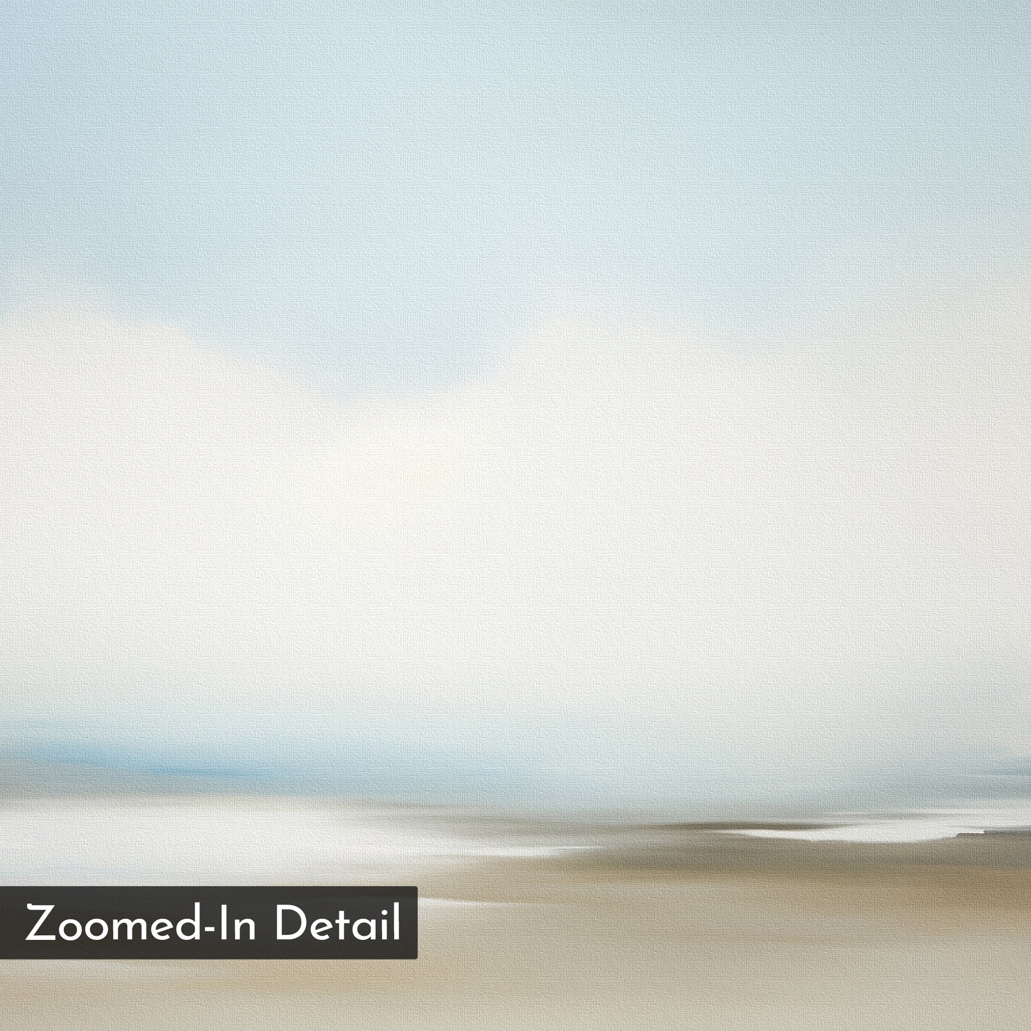 The Faded Silence Set of 2 features blurred, abstract landscapes with soft, muted colors—pale blue skies and beige grounds—ideal as minimalist wall art or modern decor. Zoomed-in detail appears in the lower left corner.