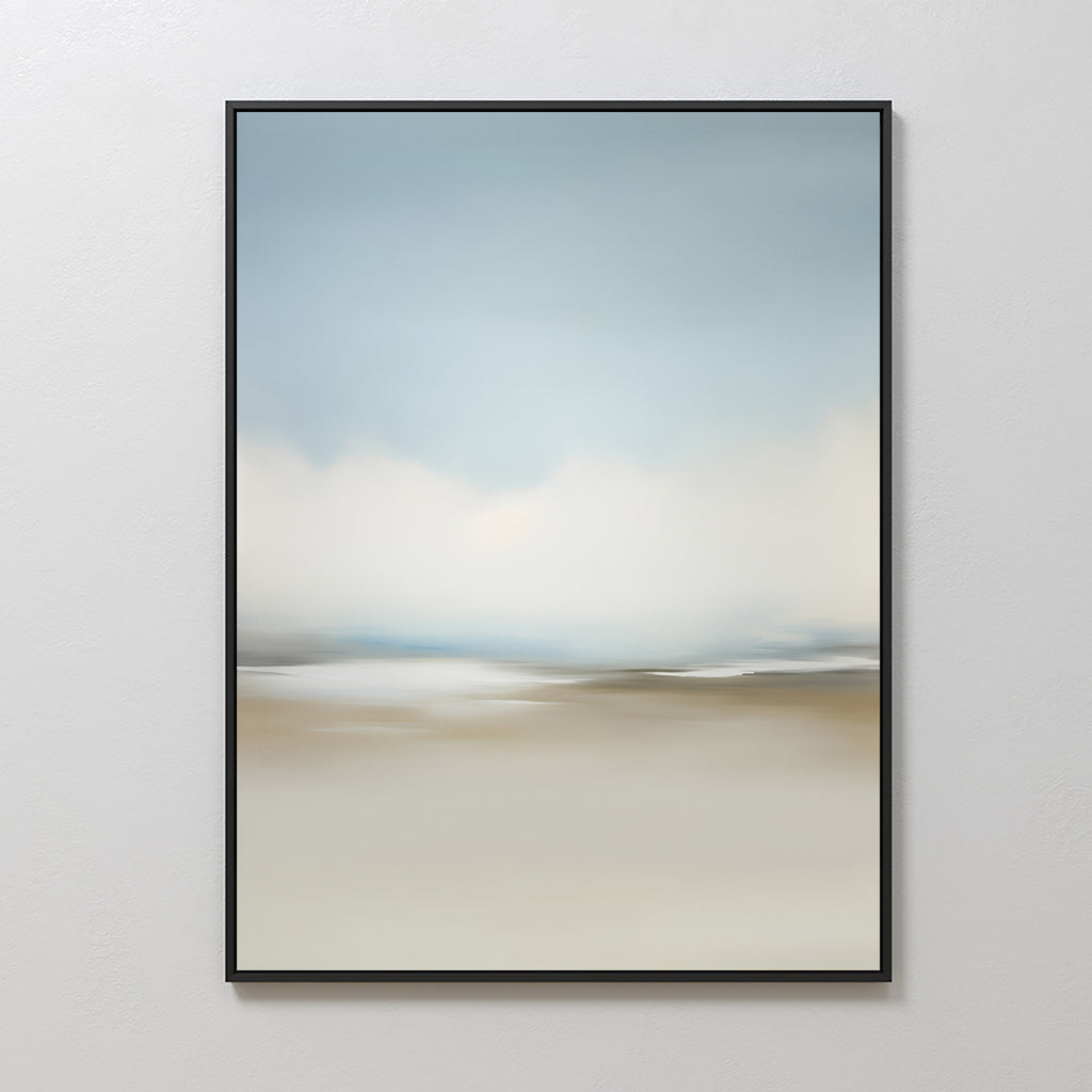 The Faded Silence Canvas Art features soft, blended hues of blue, white, and beige in a serene abstract design—ideal minimalist wall art for adding calm to any modern space.