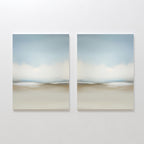 The Faded Silence Set of 2 features abstract paintings with soft blue, white, and beige tones, creating a calming effect—ideal minimalist wall art for modern decor.