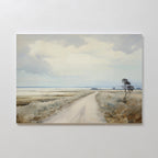 Far Light Canvas Art captures a quiet dirt road winding through grassy plains under cloudy skies, with distant and foreground trees—ideal minimalist decor or serene wall art for any space.