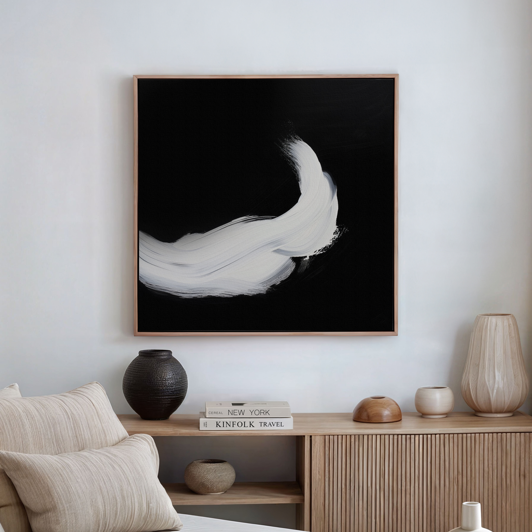 Feathered Contrast Abstract Canvas Art