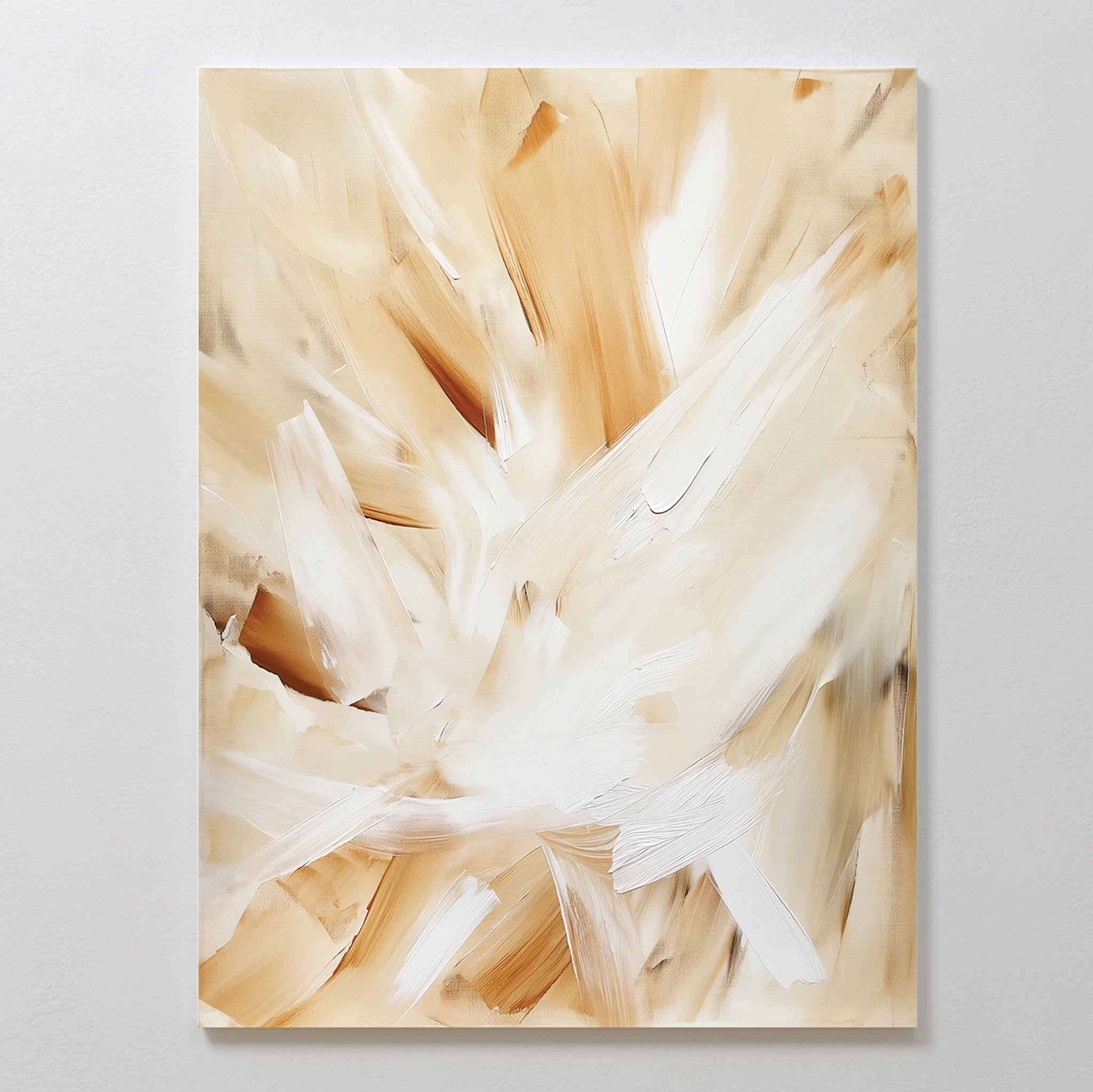 The Feathered Touch Abstract Canvas Art showcases a white and brown abstract design, making it the perfect choice for elegant home decor or a striking wall art print.