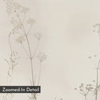 Zoomed-in view of Floral Symphony Abstract Canvas Art, featuring a subtle beige floral pattern with delicate light brown wildflowers and thin stems. Ideal as minimalist wall art or living room decor. Corner label reads: Zoomed-In Detail.