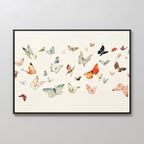 The Fluttering Dreams Abstract Canvas Art showcases vibrant butterflies in flight on a neutral background, bringing a sense of movement and elegance—ideal for minimalist wall decor.