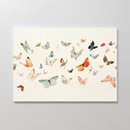Fluttering Dreams Abstract Canvas Art features vibrant butterflies in flight on a crisp white background—a lively, airy piece ideal for those seeking minimalist decor or elegant nature-inspired wall art.