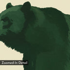 The "Forest Guardian Canvas Art" features a digital bear illustration in dark green tones, shown in side profile with only the left half visible. Its canvas texture and “Zoomed-In Detail” label make it ideal for modern rustic decor or unique wall art.