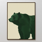 The Forest Guardian Canvas Art displays a dark green bear in profile on a light beige background, framed with a slim dark border—ideal for introducing modern rustic decor to your space.