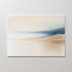 The Golden Drift Canvas Art – Horizontal features soft, blurred tones of beige, cream, and blue in a minimalist style—ideal abstract wall art to elevate your living room decor with gentle hills and a distant horizon.