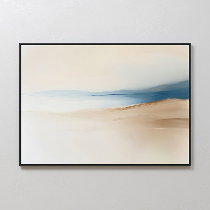 Golden Drift Canvas Art – Horizontal features soft, blended beige, white, and blue tones reminiscent of a tranquil landscape, making it ideal for adding serene style to bedroom or living room decor.