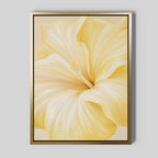 Golden Radiance Canvas Art features a large, soft yellow flower with delicate petals on a light gray background. This minimalist piece comes in a gold frame, making it an elegant addition to sophisticated bedroom decor.