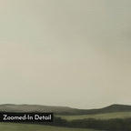 Hills at Dusk Canvas Art features a soft, muted landscape with a pale sky and low dark green hills—ideal minimalist wall art for living room decor. “Zoomed-In Detail” appears in a black box at the lower left.