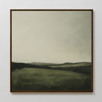Hills at Dusk Canvas Art is a framed minimalist painting featuring rolling green hills beneath an overcast sky in soft, muted tones—a perfect wall art print to enhance your living room decor.