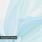 Icy Petals Abstract Canvas Art: Close-up of soft, pale blue and white flowing shapes evokes delicate petals or fabric—perfect minimalist wall art to refresh your living room. Features a "Zoomed-In Detail" label in the bottom left corner.