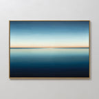 The Indigo Passage Canvas Art – Horizontal features a minimalist blue gradient ocean with a clear horizon and pale sky, bringing modern, serene elegance to your living room or any space.