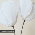 Close-up illustration of two delicate white petals with fine lines and dark stems on a light background—Ivory Buds Canvas Art is perfect floral wall decor for minimalists. A Zoomed-In Detail label appears in the bottom left corner.