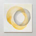 Lemon Light Canvas Art features two overlapping translucent rings—golden yellow and gray—on a white background, creating modern wall decor with intersecting shapes and subtle, blended layers of color.