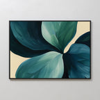 The Lush Teal Foliage Abstract Canvas Art is a framed piece, ideal as large wall art to elevate your living room decor.