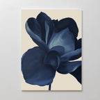 The Midnight Bloom Abstract Canvas Art features a minimalist dark blue flower with layered petals on a light beige background, adding modern abstract style to any room—perfect for contemporary home decor.