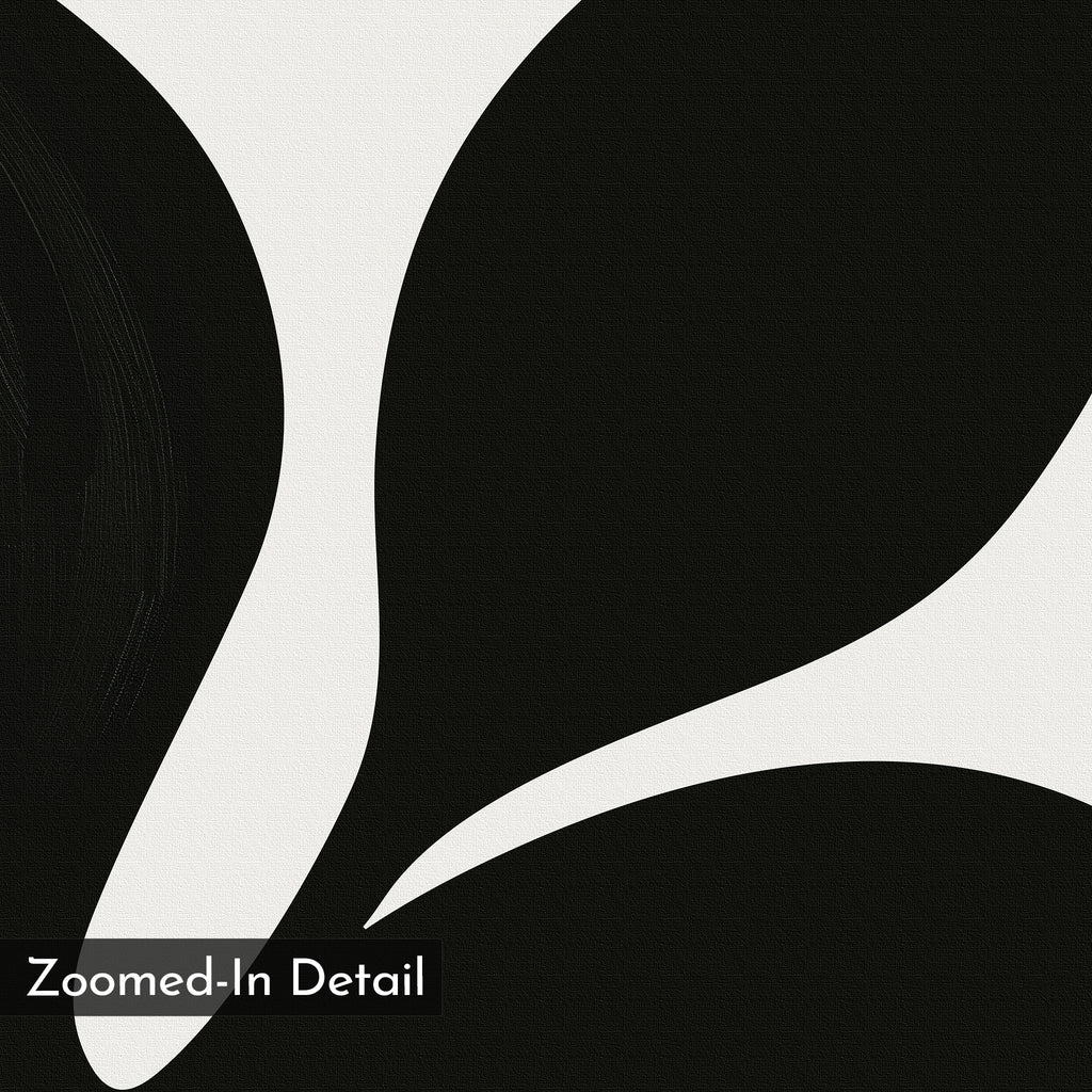 Midnight Botanist Canvas Art features abstract black and white botanical shapes with a grainy texture and “Zoomed-In Detail” text in the lower left—an ideal bold wall art print for minimalist interiors.