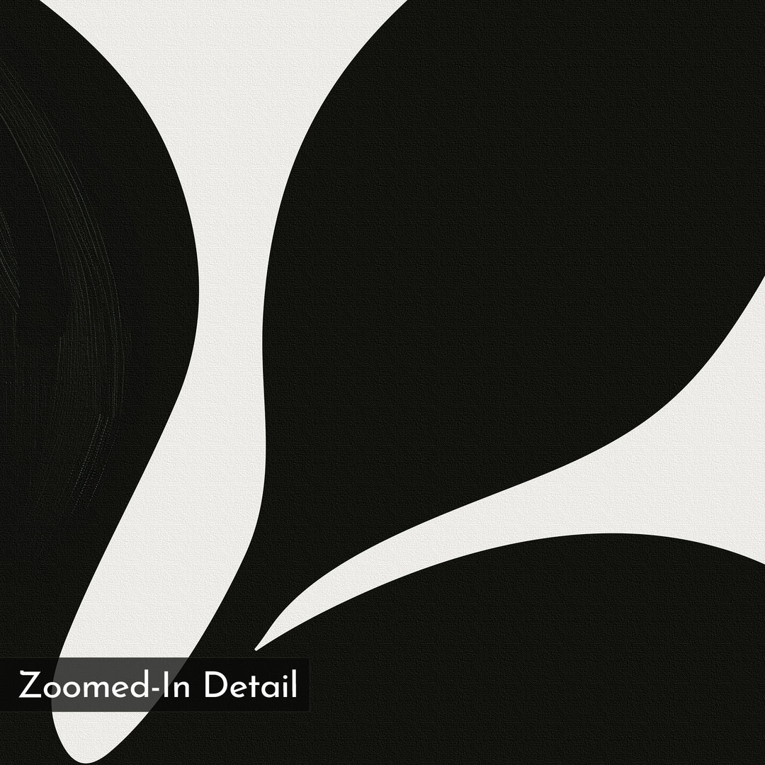 Midnight Botanist Canvas Art features abstract black and white botanical shapes with a grainy texture and “Zoomed-In Detail” text in the lower left—an ideal bold wall art print for minimalist interiors.