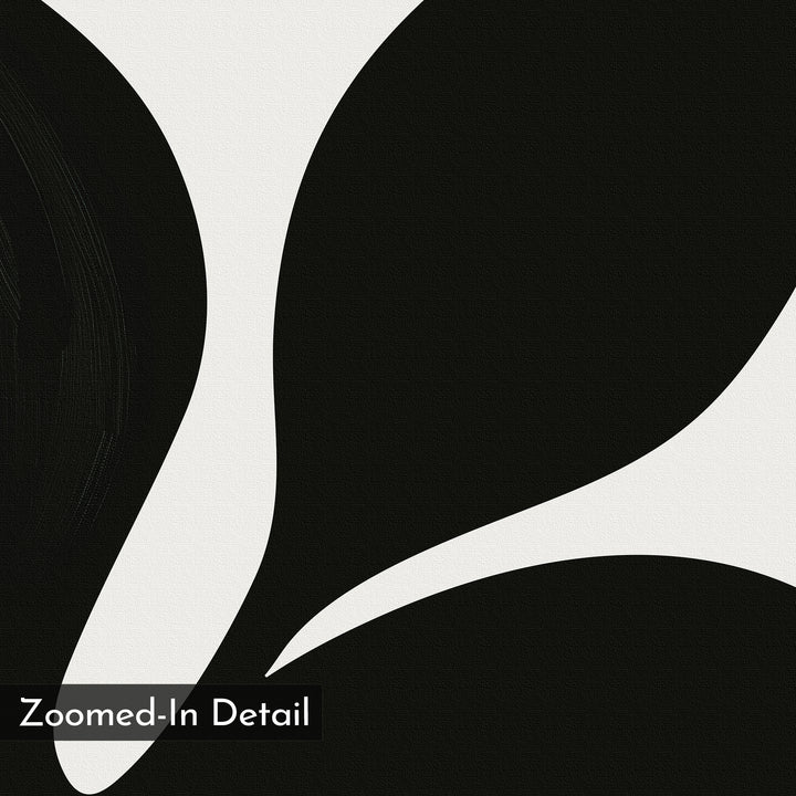 Midnight Botanist Canvas Art features abstract black and white botanical shapes with a grainy texture and “Zoomed-In Detail” text in the lower left—an ideal bold wall art print for minimalist interiors.