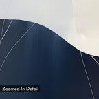 Midnight Terrain Canvas Art showcases smooth, curved dark blue and white shapes with thin intersecting lines. The canvas texture adds minimalist appeal, perfect for bedroom decor. A label in the lower left corner reads “Zoomed-In Detail.”.