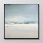 The Misty Morning Abstract Canvas Art features soft blue, white, and beige gradients in a minimalist style. With smooth blending and minimal details, this framed wall art is perfect for neutral home decor or creating a calm, serene atmosphere.