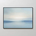 The Misty Waters Canvas Art features a serene abstract seascape in soft blue, white, and gray tones with a subtle horizon and gentle light—perfect for modern wall décor.