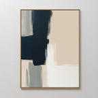 Modern Contrast Abstract Canvas Art features bold navy, beige, gray, and white brushstrokes on canvas with a thin gold frame—creating minimalist wall art ideal for Nordic Park-inspired modern interiors.